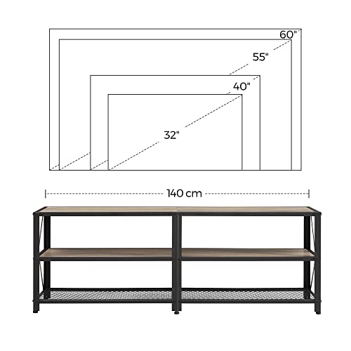 Stand TV pentru Televizoare de pana la 65 de Inch, Masa TV, Centru de Divertisment, Consola TV cu 3 Etaje, Cadru din Otel, Stil Industrial, pentru Camera de Zi, Gri si Negru U, VASAGLE