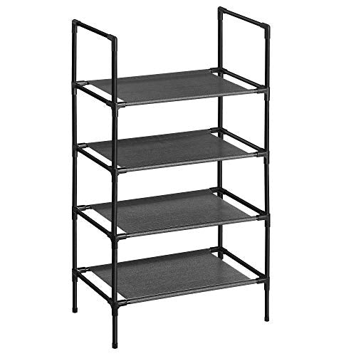 Suport pentru Pantofi cu 4 Etaje, Organizator pentru Pantofi cu Structura din Metal, Strat din Material Netesut, pentru Hol, Dormitor, Sufragerie, 45 x 28 x 80 cm, Negru SONGMICS