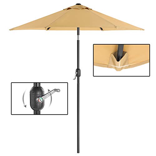 Umbrela de Gradina de 197 cm, Protectie UPF 50+, Parasolar de Soare, inclinare la 30° in 2 Directii, Manivela pentru Deschidere si inchidere, pentru Gradini in Aer Liber, Piscine, Balcoane, Terasa, Baza nu este Inclusa, Taupe SONGMICS