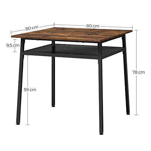 Masa dining  pentru 2 persoane, masa de bucatarie patrata, birou de lucru acasa, 80 x 80 x 78 cm, cu compartiment de depozitare, pentru camera de zi, birou, stil industrial, maro rustic si negru, VASAGLE