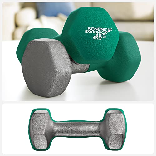 Set de gantere , 2 x 4 kg, gantere din neopren, antrenamente la sala acasa, rezistente la apa si anti-alunecare cu finisaj mat, 20,5 x 9 cm, verde SONGMICS