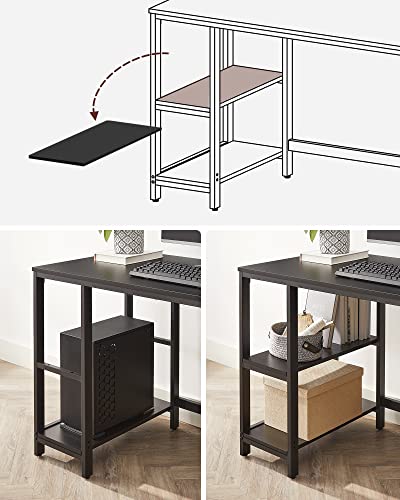 Birou calculator, cu 2 rafturi pe stanga sau dreapta, cadru de otel, design industrial, negru, 120 x 60 x 75 cm, Vasagle