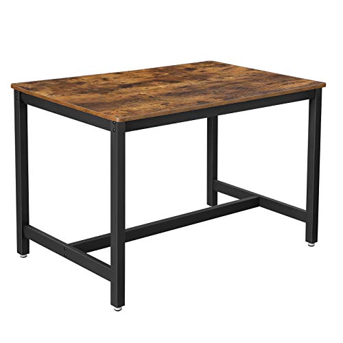 Masa dining  pentru 4 persoane, masa de bucatarie, 120 x 75 x 75 cm, cadru metalic rezistent, stil industrial, pentru camera de zi, sala de mese, maro rustic si negru, VASAGLE