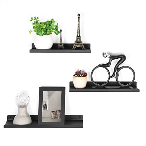 Rafturi Metalice de Perete , Set de 3 Rafturi Suspendate, Stil Industrial, pentru Decoratiuni, Rame Foto, Obiecte Mici, 6 Suruburi Incluse pentru Montare, Diverse Aranjamente, Negru SONGMICS