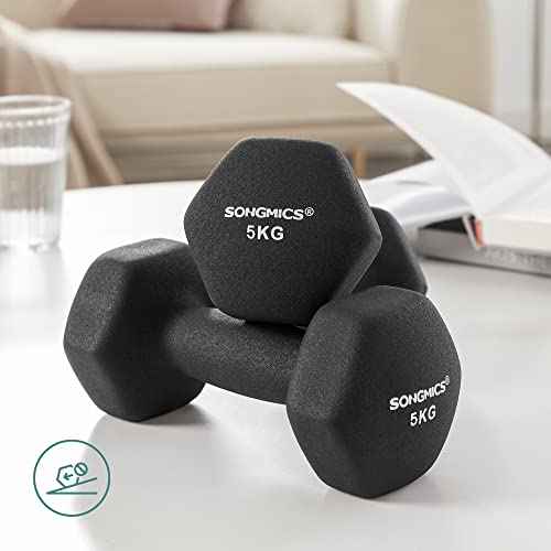 Set de 2 gantere , 2 x 5 kg, gantere din neopren, cu aderenta anti-alunecare, antrenamente de fitness, negre SONGMICS