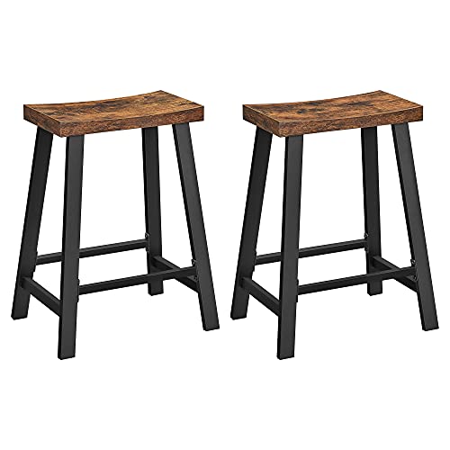 Set de 2 Scaune de Bar cu sezut Curbat, Potrivite pentru Bucatarie, Dining Room, Studiu, Design Industrial, 46,2 x 33 x 60 cm, Culoare Vintage Maro/Negru ., VASAGLE