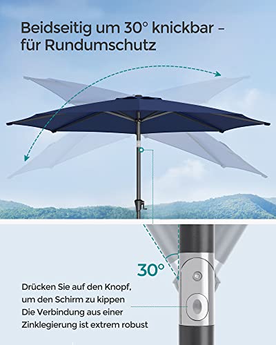 Umbrela de Gradina de 290 cm, Protectie UPF 50+, Parasolar de Soare, inclinare la 30° in 2 Directii, Manivela pentru Deschidere si inchidere, pentru Gradini in Aer Liber, Piscine, Balcoane, Terasa, Baza nu este Inclusa, Albastru SONGMICS