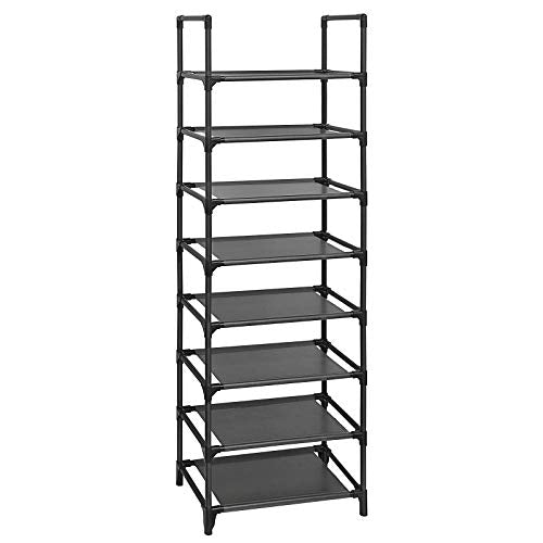 Suport pentru Pantofi cu 8 Etaje, Raft pentru Pantofi, Organizator pentru Pantofi, Economisire de Spatiu, 28 x 46 x 145 cm, Structura din Metal, Rafturi din tesatura netesuta, pentru Hol, Dormitor, Negru SONGMICS