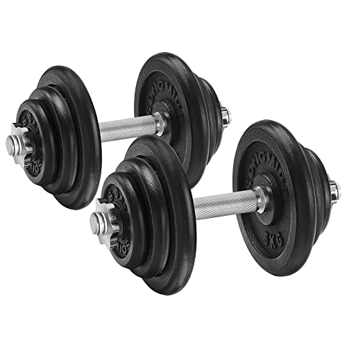 Set de 2 gantere din fonta , 2 x 20 kg placi de greutate, reglabile pentru barbati si femei, antrenament de fitness, ridicarea greutatilor, sala de sport la domiciliu, negre SONGMICS