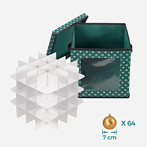 Cutii de depozitare pentru globuri de Craciun, set de 3 cuburi de depozitare pentru decoratiuni de Craciun, 64 de locuri pentru cutii, despartitoare modulare, 30,5 x 30,5 x 30,5 cm, verde SONGMICS