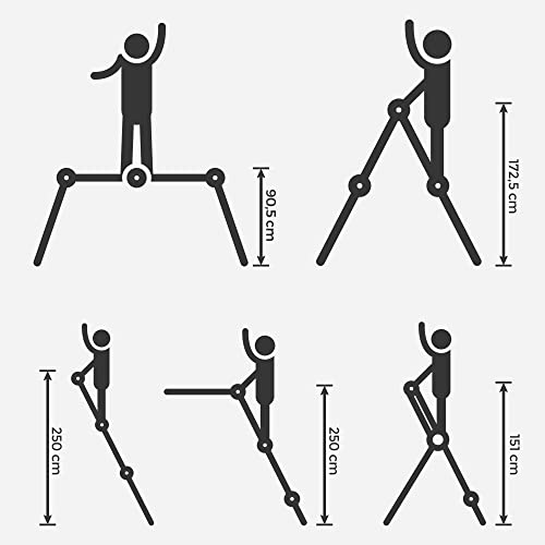 Scara de 3.5 metri, Scara multifunctionala din aluminiu cu 2 placi metalice si 12 trepte, Articulata, Suporta pana la 150 kg, Argintie, SONGMICS