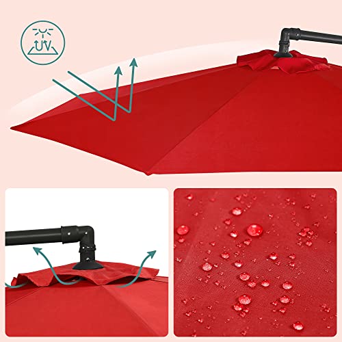 Umbrela de Gradina Cantilever cu Baza, 3 m Umbrela Offset, Parasolar in Forma de Banana, Cu Protectie UPF 50+, Manivela pentru Deschidere si inchidere, Rosu SONGMICS