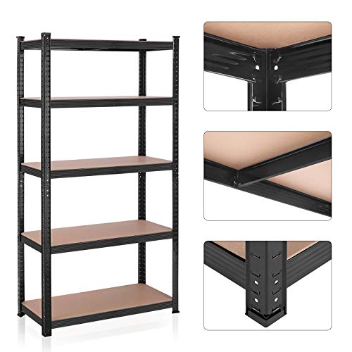 Rafturi din Otel cu 5 Nivele, Set de 2 Unitati de Rafturi din Otel pentru Depozitare, Asamblare fara Unelte, pentru Garaj, sopron, Capacitate de incarcare 875 kg, 40 x 90 x 180 cm, Negru SONGMICS