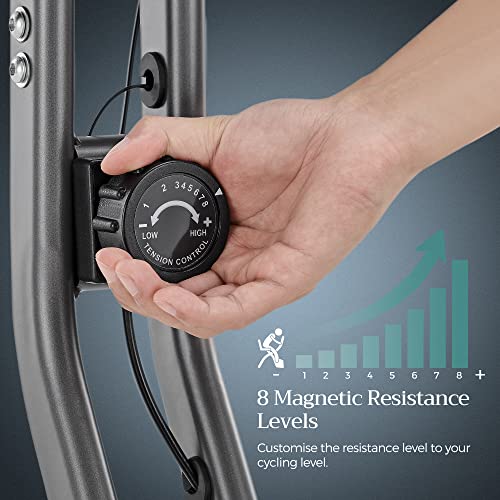 Bicicleta de exercitii, bicicleta de fitness, antrenor interior pliabil, 8 nivele de rezistenta magnetica, cu covoras, senzor de puls, suport pentru telefon, greutate maxima de 100 kg, portocalie SONGMICS