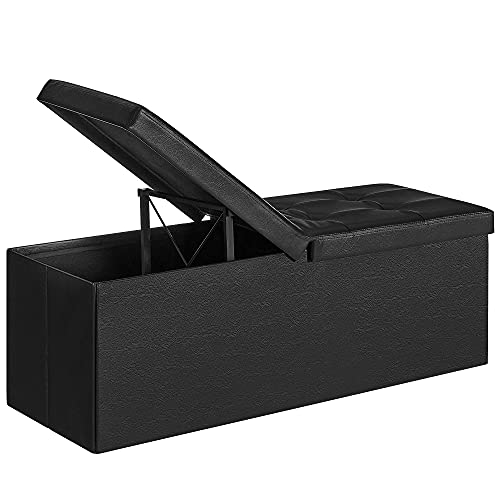 Banca-otoman pliabila de 120L, Cutie de depozitare, Cu capac rabatabil, Banca pentru pantofi, 110 x 38 x 38 cm, Capacitate de incarcare de 300 kg, Negru SONGMICS