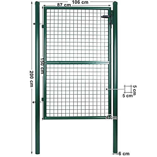 Poarta pentru Gradina , Poarta din Otel Galvanizat, Solida si Durabila, cu incuietoare, 87 x 150 cm (Coloane Laterale Nu Sunt Incluse), Grila cu Retea de 5 x 20 cm, Verde, SONGMICS