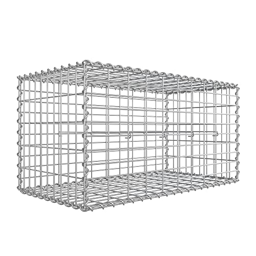 Cos de Piatra Gabion , Cos Gabion, Gard de Sarma, cu Plasa de 5 x 10 cm, Otel Inoxidabil Galvanizat, 100 x 50 x 50 cm, Decor de Gradina, Perete de Plante, Argintiu SONGMICS