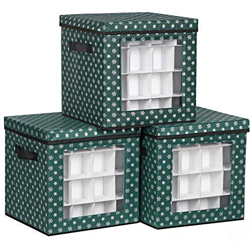 Cutii de depozitare pentru globuri de Craciun, set de 3 cuburi de depozitare pentru decoratiuni de Craciun, 64 de locuri pentru cutii, despartitoare modulare, 30,5 x 30,5 x 30,5 cm, verde SONGMICS