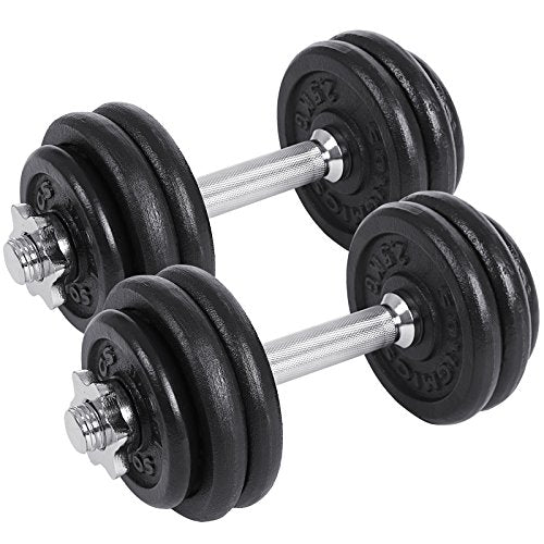 Set de 2 gantere din fonta , 2 x 15 kg placi de greutate, reglabile pentru barbati si femei, antrenament de fitness, ridicarea greutatilor, sala de sport la domiciliu, negre SONGMICS