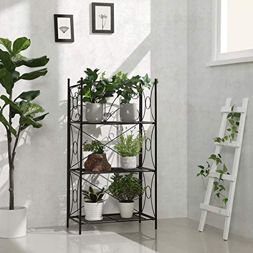 Raft de Baie / Stand pentru Plante - Stand pentru Gradina din Fier Forjat / Stand pentru Plante / Stand pentru Flori cu 3 Etaje - SONGMICS