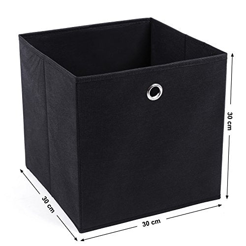 Set  de 6 Cutii de Depozitare Pliabile, Cuburi de Depozitare din tesatura, Organizator pentru Haine, Cutii pentru Jucarii cu Grommet, 30 x 30 x 30 cm, pentru Dormitor, Sufragerie, Negru SONGMICS