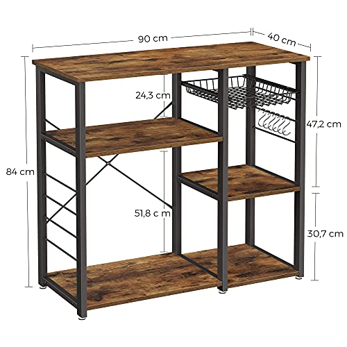 Rack de Bucatar , Polita de Bucatarie cu Structura din Otel, Cos Metalic si 6 Carlige, Depozitare Multifunctionala pentru Mini Cuptor, Condimente si Ustensile, Industrial, Maro Rustic si Negru, VASAGLE