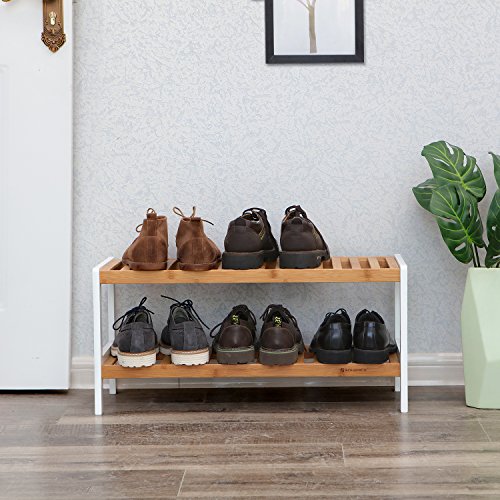 Suport pentru Pantofi din Bambus cu 2 Etaje, Raft de Stocare, 70 x 26 x 33 cm SONGMICS