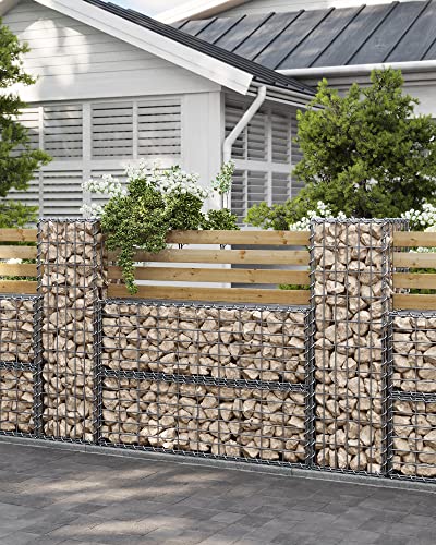 Cos Gabion, Cusca Metalica Gabion cu Plasa de 5 x 10 cm pentru Piatra, Galvanizata, Decor de Gradina sau Perete Despartitor, 100 x 30 x 30 cm, Argintiu SONGMICS