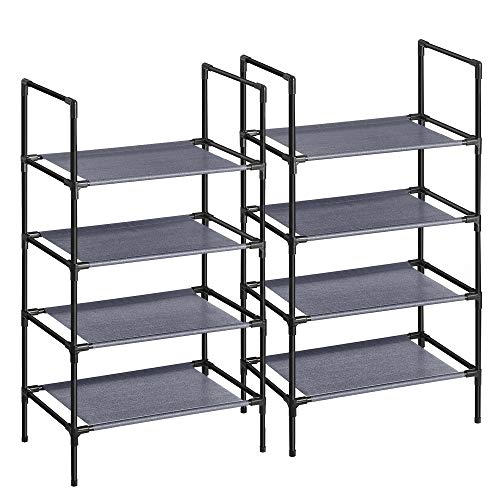 Suport pentru Pantofi cu 4 Etaje, Set de 2 Organizatoare pentru Pantofi cu Structura din Metal, Strat din Material Netesut, pentru Hol, Dormitor, Sufragerie, 45 x 28 x 80 cm, Gri SONGMICS