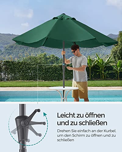 Umbrela de Gradina de 290 cm, Protectie UPF 50+, Parasolar de Soare, inclinare la 30° in 2 Directii, Manivela pentru Deschidere si inchidere, pentru Gradini in Aer Liber, Piscine, Balcoane, Terasa, Baza nu este Inclusa, Verde SONGMICS