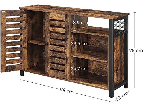 Cabinet de Depozitare, Bufet cu 2 Usi, Rafturi Reglabile, pentru Dining Room, Camera de Zi, Bucatarie, 110 x 33 x 75 cm, Stil Industrial, Maro Rustic si Negru, VASAGLE