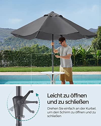 Umbrela de Gradina de 290 cm, Protectie UPF 50+, Parasolar de Soare, inclinare la 30° in 2 Directii, Manivela pentru Deschidere si inchidere, pentru Gradini in Aer Liber, Piscine, Balcoane, Terasa, Baza nu este Inclusa, Gri SONGMICS