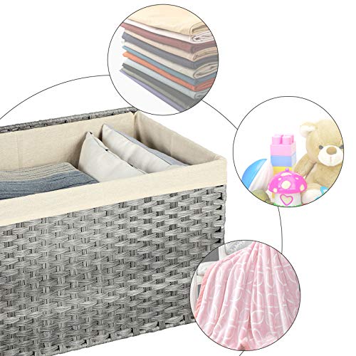 Cutie de depozitare cu aspect de rachita, Cos de depozitare interior, Cos de rufe de 65L, Cos decorativ cu capac, Manere pentru captuseala, Ladita de depozitare, Gri SONGMICS