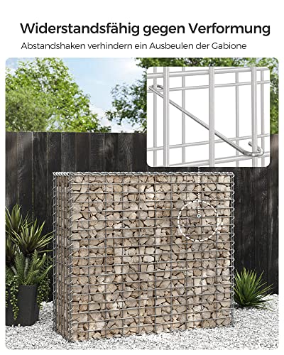 Cos Gabion, Cusca Metalica Gabion cu Plasa de 5 x 10 cm pentru Piatra, Galvanizata, Decor de Gradina sau Perete Despartitor, 100 x 90 x 30 cm, Argintiu SONGMICS