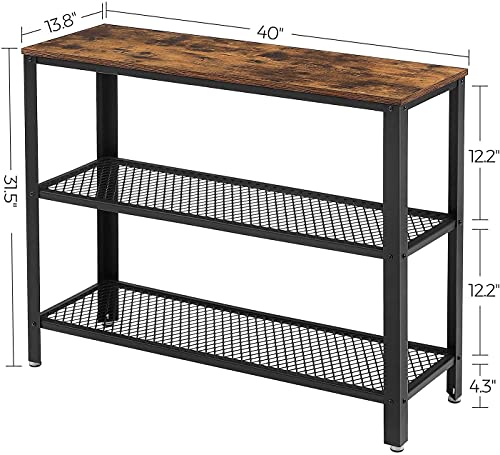 Consola mobilier cu 2 rafturi din plasa metalica , 101.5x35x80cm, Maro/Negru, VASAGLE