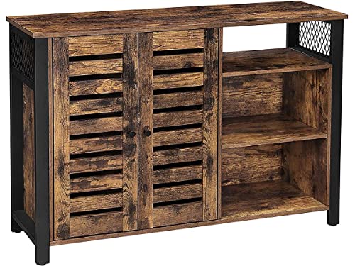 Cabinet de Depozitare, Bufet cu 2 Usi, Rafturi Reglabile, pentru Dining Room, Camera de Zi, Bucatarie, 110 x 33 x 75 cm, Stil Industrial, Maro Rustic si Negru, VASAGLE