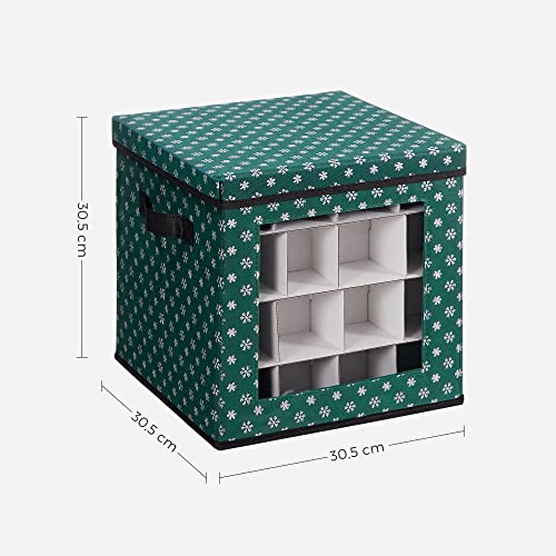 Cutii de depozitare pentru globuri de Craciun, set de 3 cuburi de depozitare pentru decoratiuni de Craciun, 64 de locuri pentru cutii, despartitoare modulare, 30,5 x 30,5 x 30,5 cm, verde SONGMICS