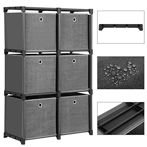 Unitate de depozitare in forma de scara, 6 cuburi cu 6 cutii de depozitare, Organizator de dulap DIY, Multifunctional cu design modular, Cadru din metal robust, Include ciocan din cauciuc, 105 x 30 x 105 cm, Negru SONGMICS