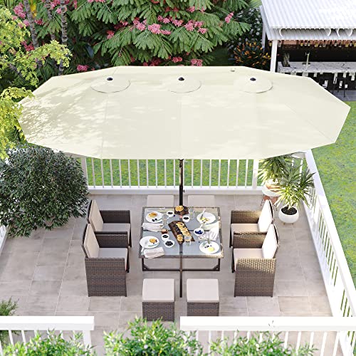 Umbrela Dubla de 460 x 270 cm, Umbrela de Patio Extra Mare, Umbrela de Gradina, Protectie UV pana la UPF 50+, Umbrela de Terasa cu Manivela, pentru Piata, Gradina, Balcon, in Aer Liber, fara Suport, Bej SONGMICS