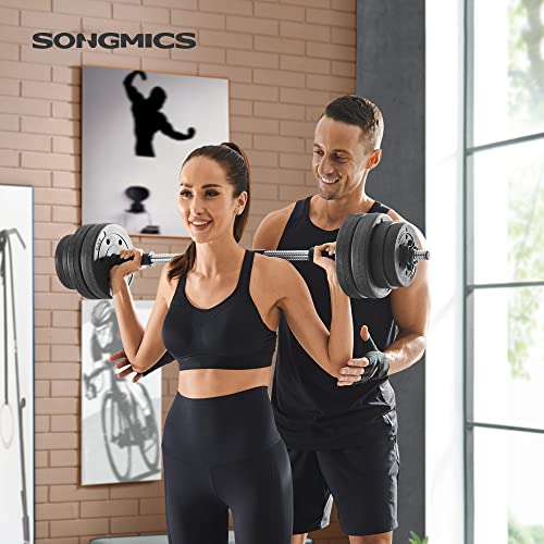 Set de gantere  2 in 1, 2 gantere ajustabile de 15 kg cu bara suplimentara pentru barbell, placi de greutate acoperite cu plastic, exercitii de fitness, sala de sport la domiciliu, negru SONGMICS