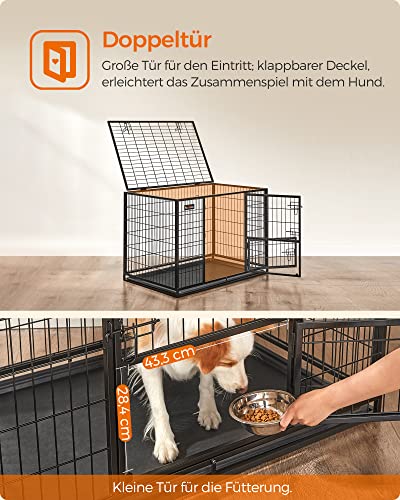 Cusca pentru caini rezistenta, Cusca pentru animale de companie, 42 x 27,5 x 29,5 inci, pentru caini mari si de talie medie, 2 usi detasabile, usor de curatat, Cutit pentru catei XL, Negru FEANDREA