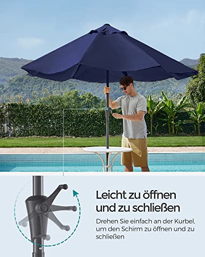 Umbrela de Gradina de 290 cm, Protectie UPF 50+, Parasolar de Soare, inclinare la 30° in 2 Directii, Manivela pentru Deschidere si inchidere, pentru Gradini in Aer Liber, Piscine, Balcoane, Terasa, Baza nu este Inclusa, Albastru SONGMICS