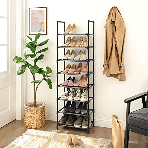 Suport pentru Pantofi cu 8 Etaje, Raft pentru Pantofi, Organizator pentru Pantofi, Economisire de Spatiu, 28 x 46 x 145 cm, Structura din Metal, Rafturi din tesatura netesuta, pentru Hol, Dormitor, Negru SONGMICS