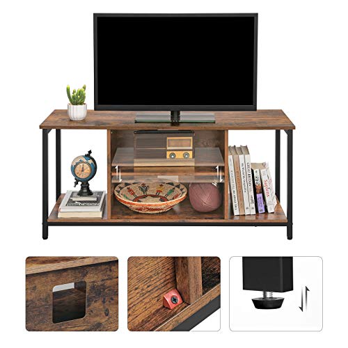 Stand TV pentru Televizoare de pana la 50 de Inch, Cabinet TV cu Rafturi Deschise, Consola TV pentru Camera de Zi, Camera de Divertisment, Maro Rustic si Negru, VASAGLE