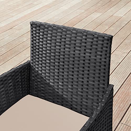 Set de Mobilier pentru Balcon  , Mobilier de Gradina din PE Poliratan, Set de Lounge pentru Curte cu Masa si Scaune, Mobilier de Gradina pentru Balcon si Curte, Negru Bej SONGMICS