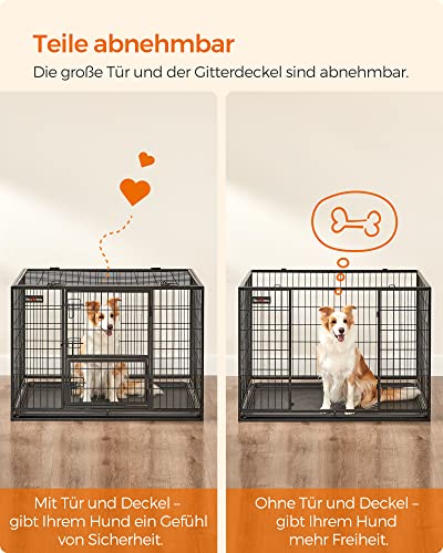 Cusca pentru caini rezistenta, Cusca pentru animale de companie, 42 x 27,5 x 29,5 inci, pentru caini mari si de talie medie, 2 usi detasabile, usor de curatat, Cutit pentru catei XL, Negru FEANDREA