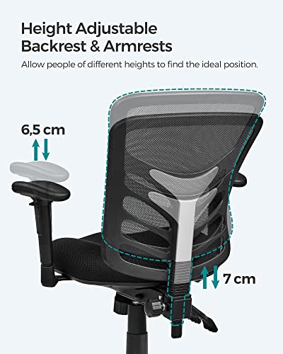 Scaun de birou, Scaun rotativ ergonomic, Birou cu plasa, Ajustare in inaltime a scaunului, Spatar, 3 parghii de ajustare, Suport lombar si Brate reglabile, Confectionat din PU SONGMICS