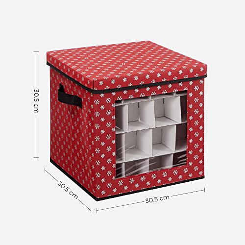 Cutii de depozitare pentru globuri de Craciun, set de 3 cuburi de depozitare pentru decoratiuni de Craciun, 64 de locuri pentru cutii, despartitoare modulare, 30,5 x 30,5 x 30,5 cm, rosu SONGMICS