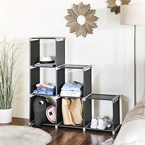 Raft cu 6 cuburi, Raft de depozitare DIY cu 6 cutii de depozitare, Organizator multifunctional cu design modular, Cadru din metal rezistent, Include ciocan din cauciuc, 105 x 30 x 105 cm, Negru LSN66BK SONGMICS