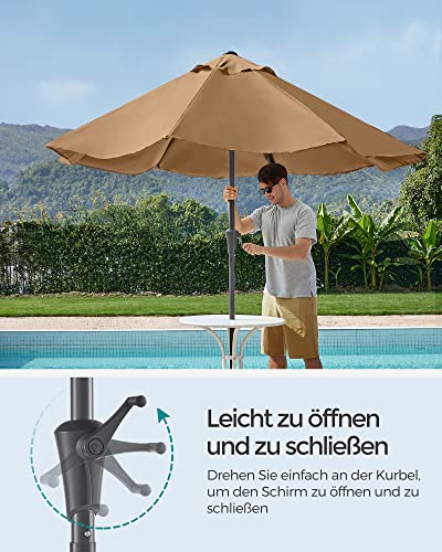 Umbrela de Gradina de 290 cm, Protectie UPF 50+, Parasolar de Soare, inclinare la 30° in 2 Directii, Manivela pentru Deschidere si inchidere, pentru Gradini in Aer Liber, Piscine, Balcoane, Terasa, Baza nu este Inclusa, Taupe SONGMICS